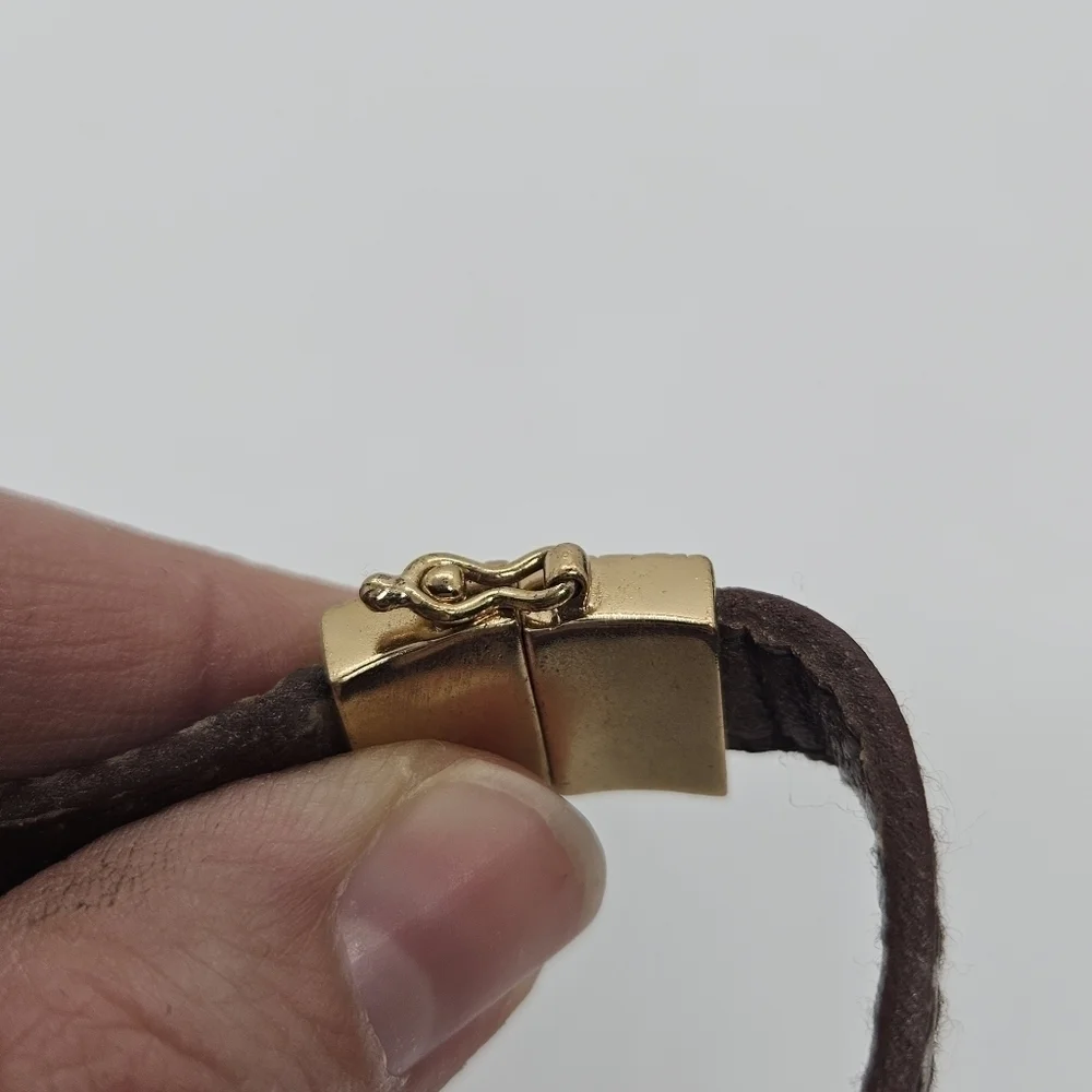 Barse brown leather bracelet with gold tone textured bar